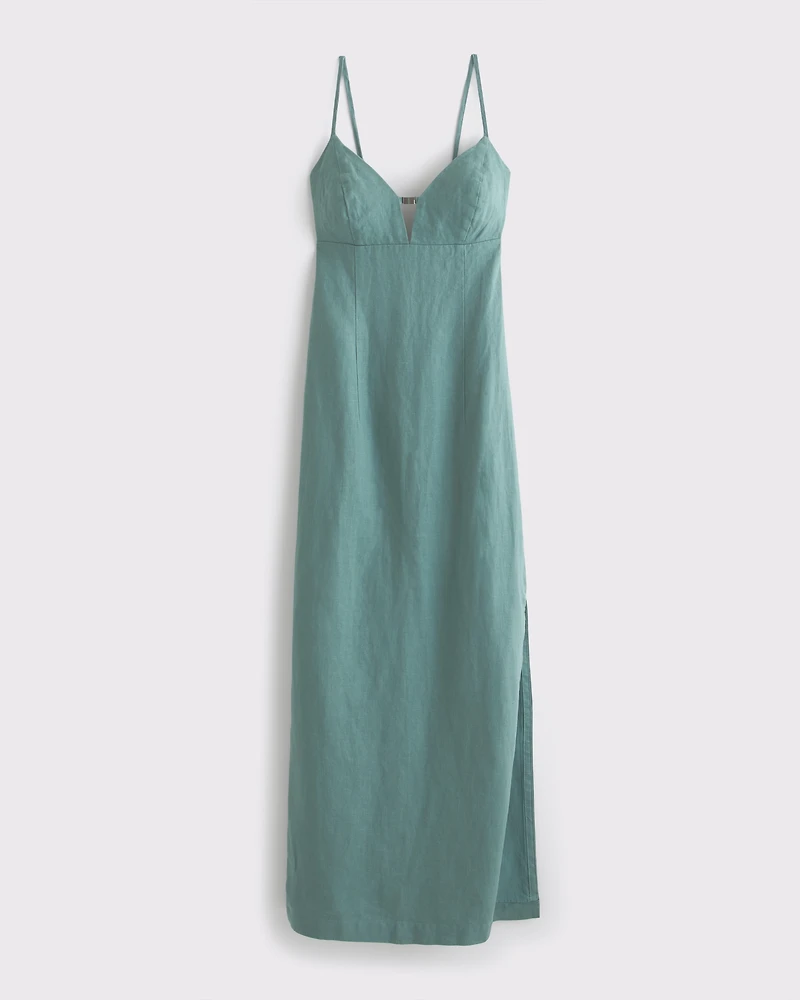 Premium Linen Cutout Midi Dress