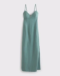 Premium Linen Cutout Midi Dress