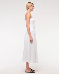 Premium Linen Drop-Waist Belted Midi Dress