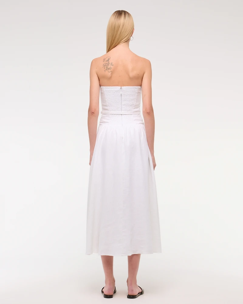 Premium Linen Drop-Waist Belted Midi Dress