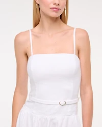 Premium Linen Drop-Waist Belted Midi Dress