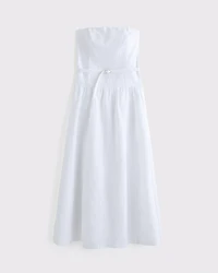 Premium Linen Drop-Waist Belted Midi Dress