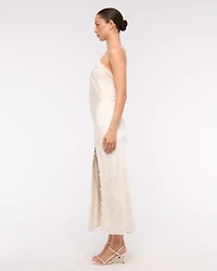 High Neck Lace Trim Midi Dress