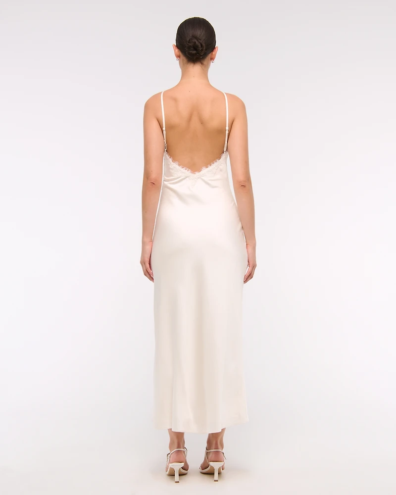 High Neck Lace Trim Midi Dress