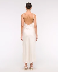 High Neck Lace Trim Midi Dress