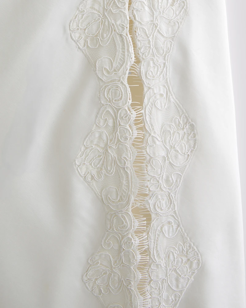 High Neck Lace Trim Midi Dress