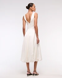 Plunge Bubble Hem Midi Dress