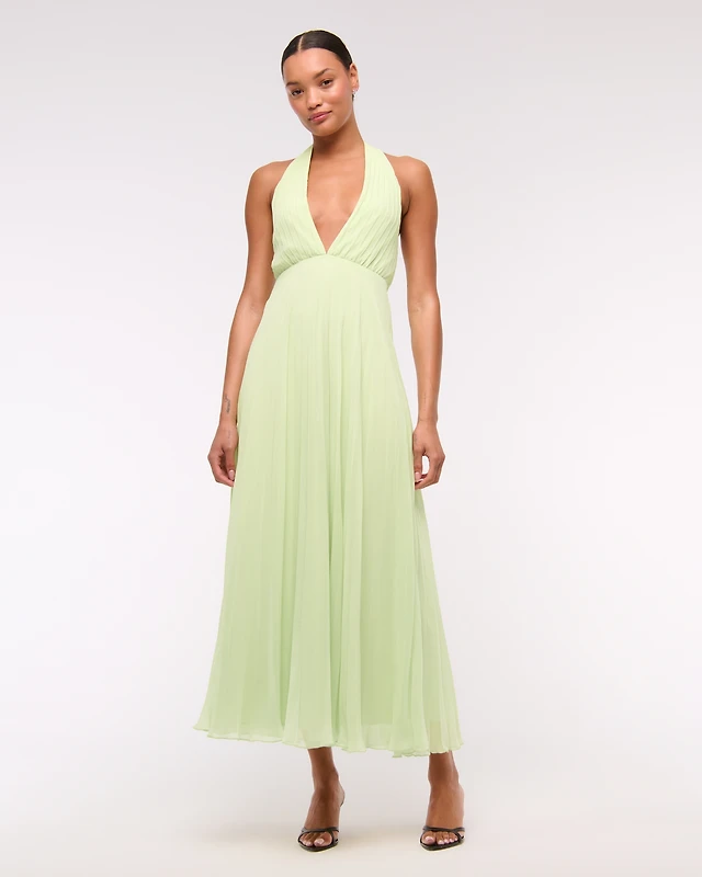 slim fit dress slacks Gizelle Metallic Tulip Halter Maxi Dress in Pastel Blue Multi