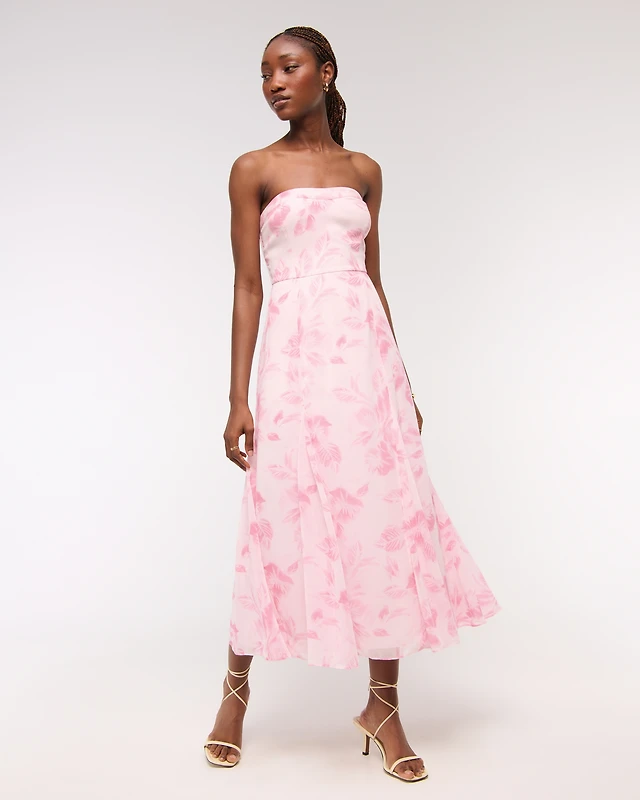 Abercrombie & Fitch The A&F Camille Strapless Godet Midi Dress | MainPlace  Mall