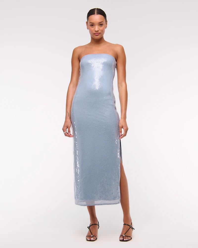 Strapless Sequin Midi Dress