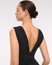 Plunge Ruched Knit Midi Dress