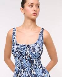 Smocked Tie-Front Mini Dress