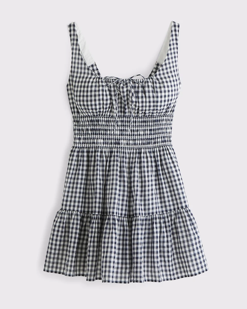 Vestido mini con escote fruncido y lazo delantero
