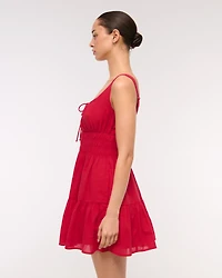 Smocked Tie-Front Mini Dress