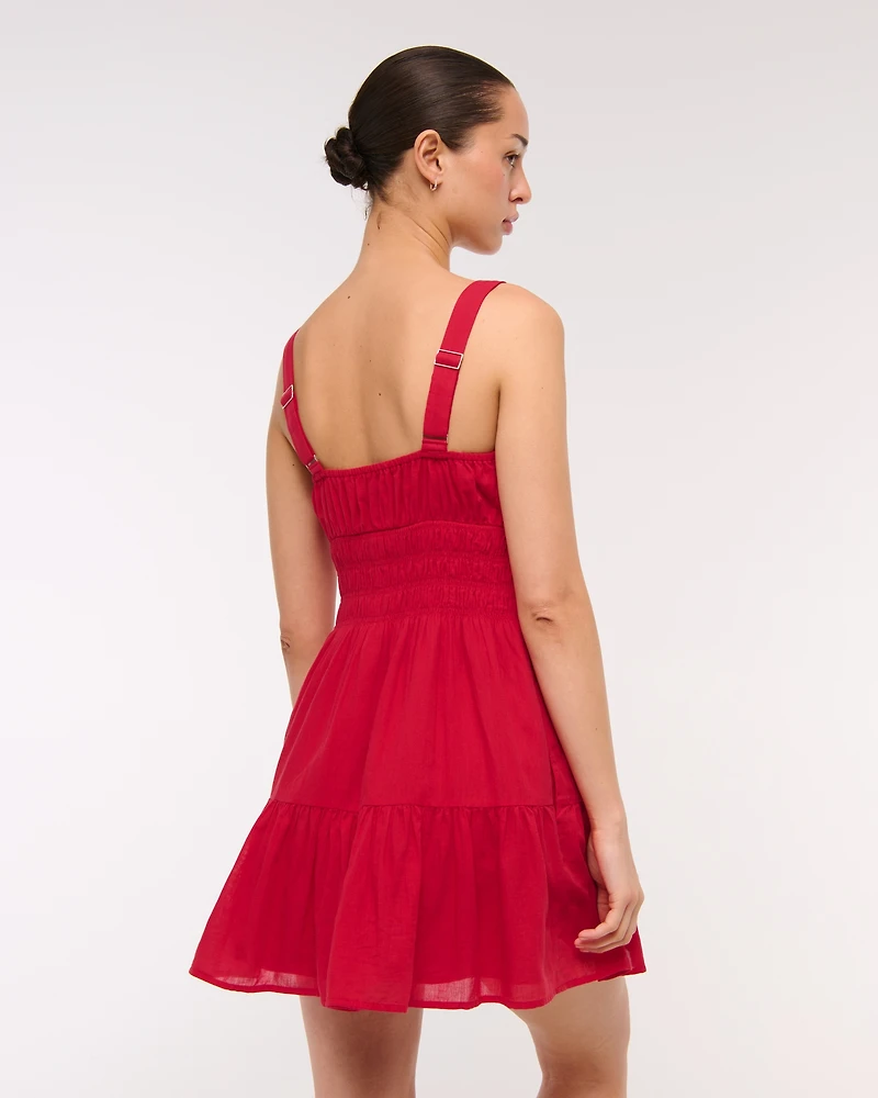 Smocked Tie-Front Mini Dress