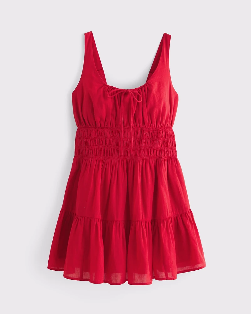 Smocked Tie-Front Mini Dress