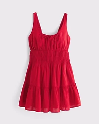 Smocked Tie-Front Mini Dress