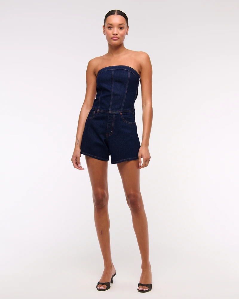 Strapless Denim Romper