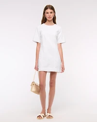 Short-Sleeve Linen-Blend Button Mini Dress