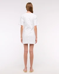 Short-Sleeve Linen-Blend Button Mini Dress