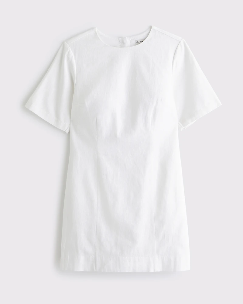 Short-Sleeve Linen-Blend Button Mini Dress