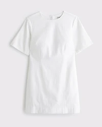 Short-Sleeve Linen-Blend Button Mini Dress