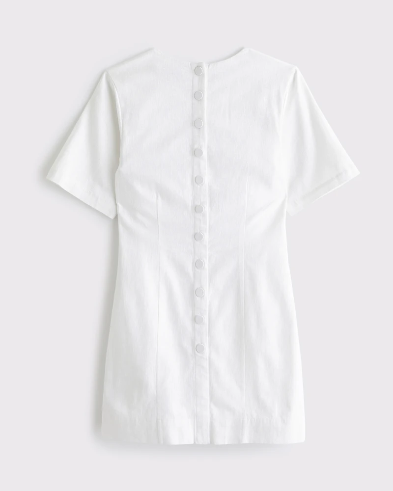Short-Sleeve Linen-Blend Button Mini Dress