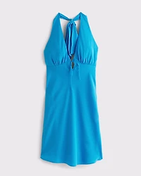 Halter Tie-Front Slip Mini Dress