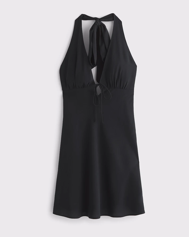 Halter Tie-Front Slip Mini Dress