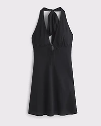 Halter Tie-Front Slip Mini Dress