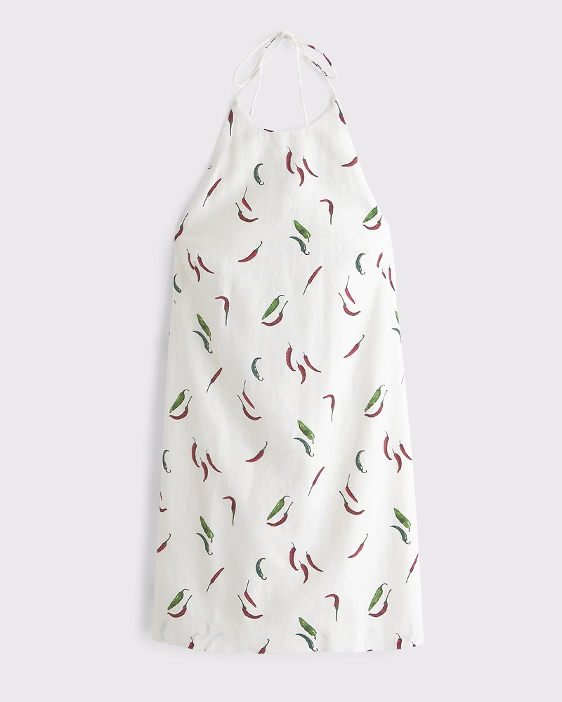 Open-Back Halter Linen-Blend Mini Dress