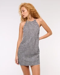 Open-Back Halter Linen-Blend Mini Dress