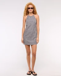 Open-Back Halter Linen-Blend Mini Dress