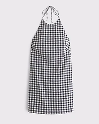 Open-Back Halter Linen-Blend Mini Dress