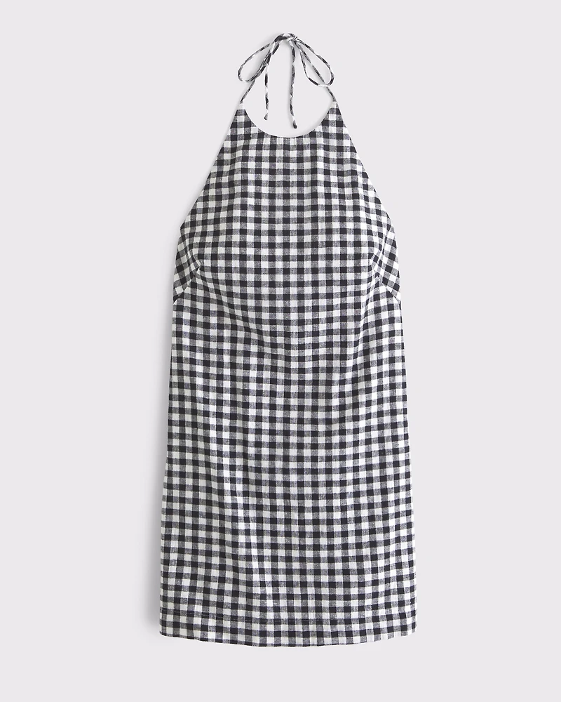 Open-Back Halter Linen-Blend Mini Dress