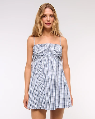 Smocked Babydoll Tie Mini Dress