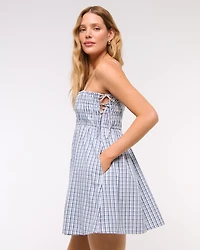 Smocked Babydoll Tie Mini Dress