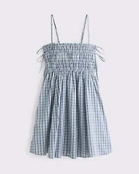 Smocked Babydoll Tie Mini Dress
