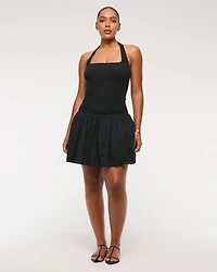 Drop-Waist Smocked Mini Dress