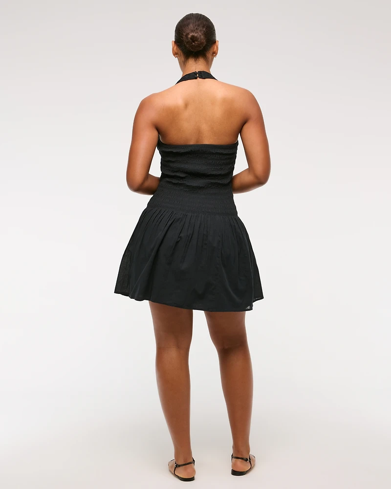 Drop-Waist Smocked Mini Dress