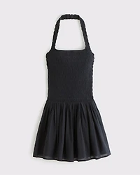 Drop-Waist Smocked Mini Dress