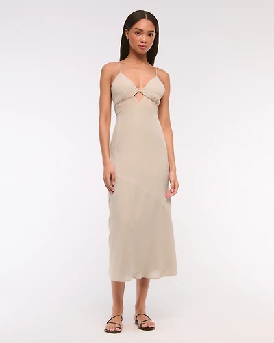 Tie-Back Sheer Slip Midi Dress
