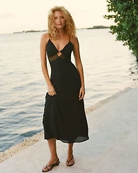 Tie-Back Sheer Slip Midi Dress