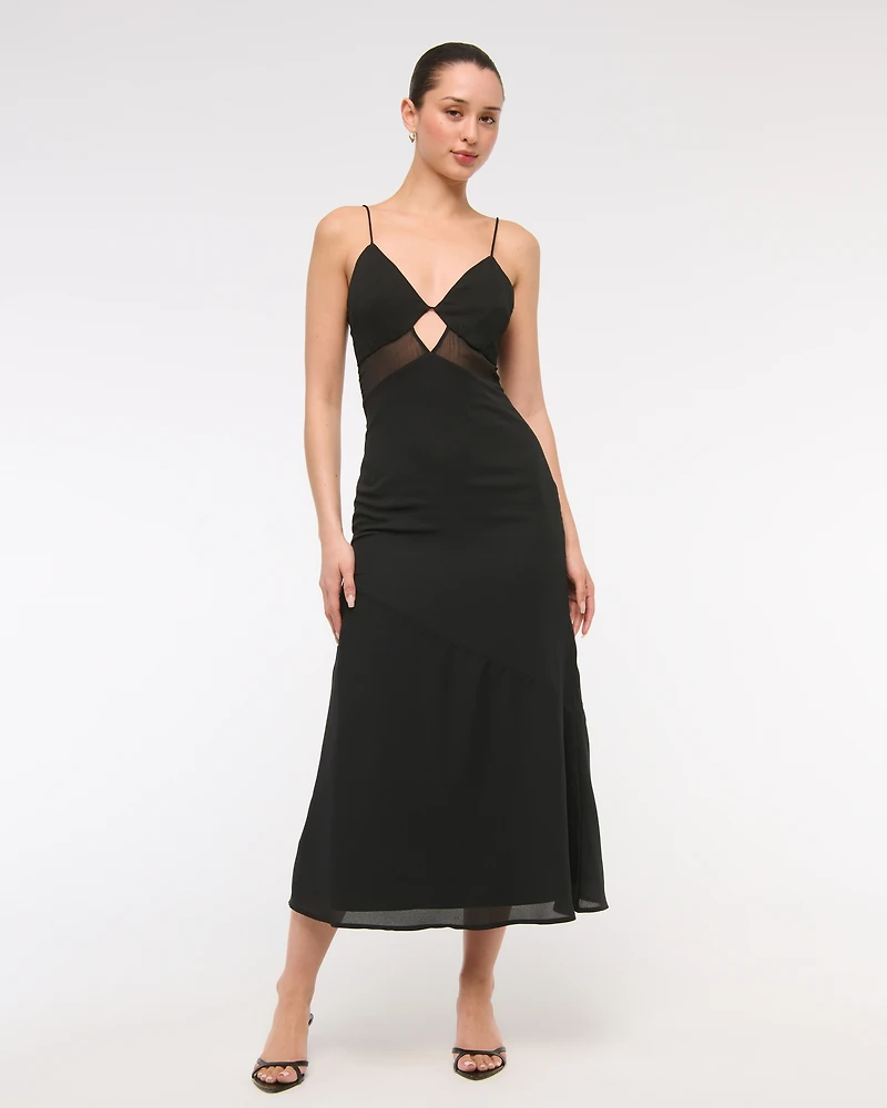 Tie-Back Sheer Slip Midi Dress