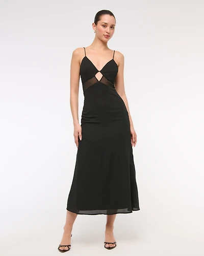 Tie-Back Sheer Slip Midi Dress