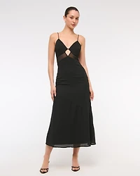 Tie-Back Sheer Slip Midi Dress