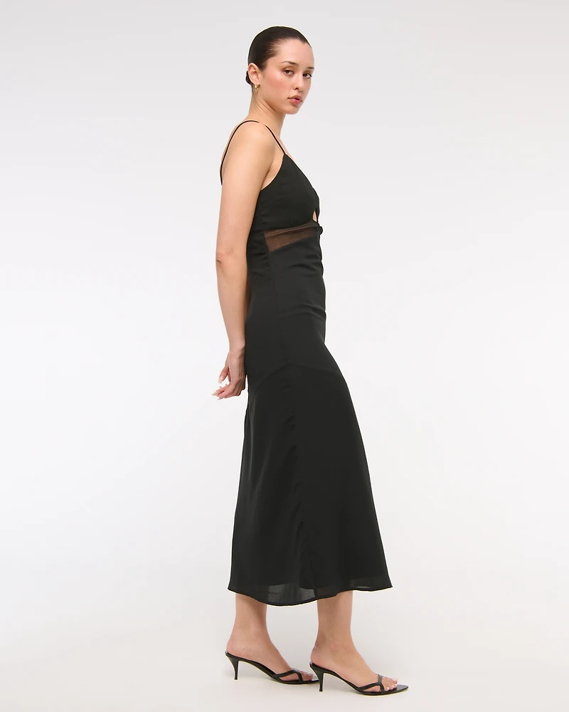 Tie-Back Sheer Slip Midi Dress