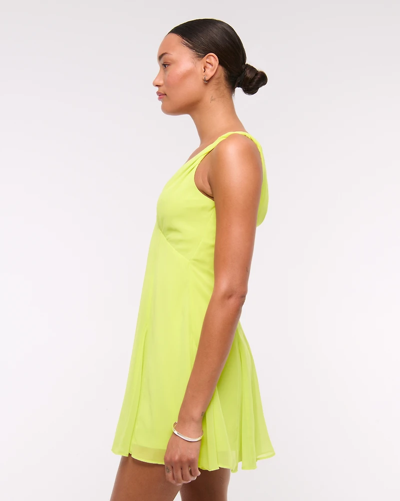 V-Neck Twist Godet Mini Dress