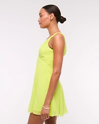 V-Neck Twist Godet Mini Dress