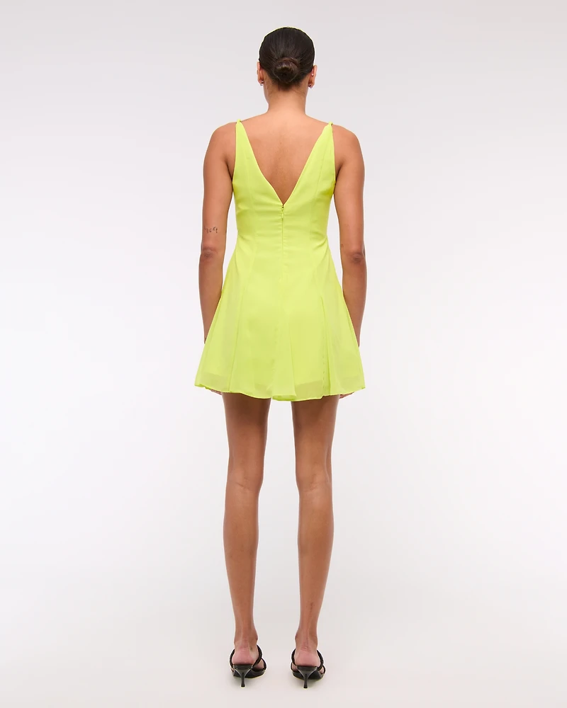 V-Neck Twist Godet Mini Dress